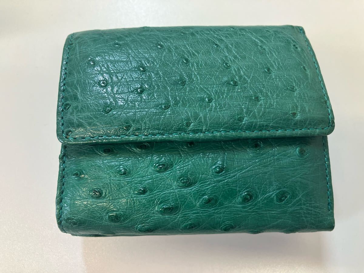 【未使用】BELSA オーストリッチ調 緑 三つ折り財布 箱付き拍卖