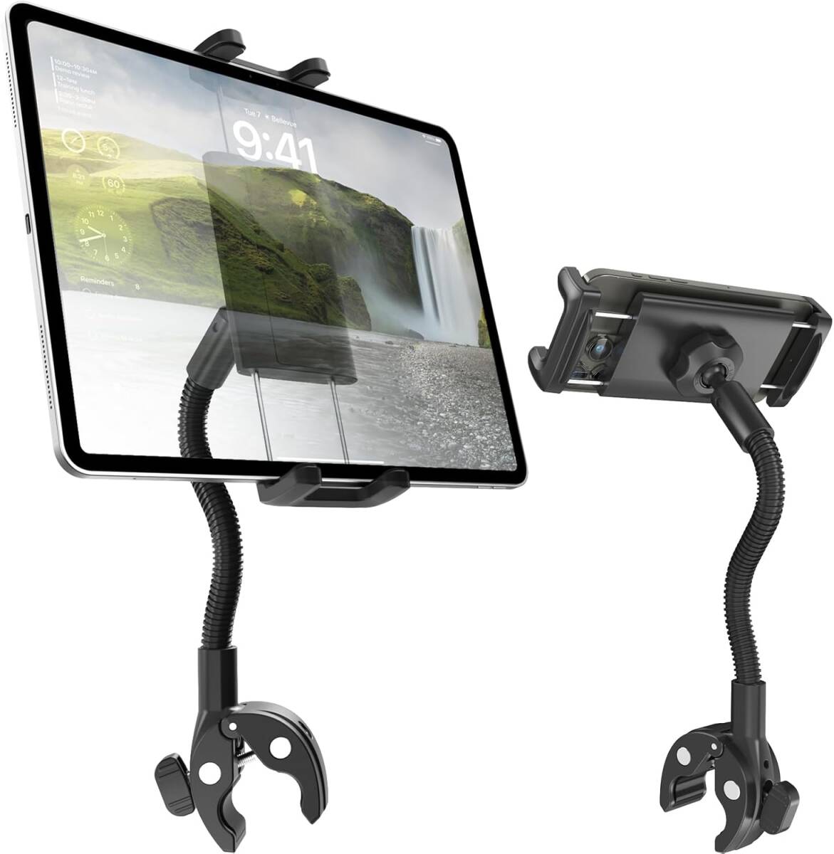 自転車用タブレットホルダー(4-13インチ) 24cm 調整アーム アルミ エクササイズバイク スタンド 360度回転 定置式自転車 iPad /iPhone他拍卖