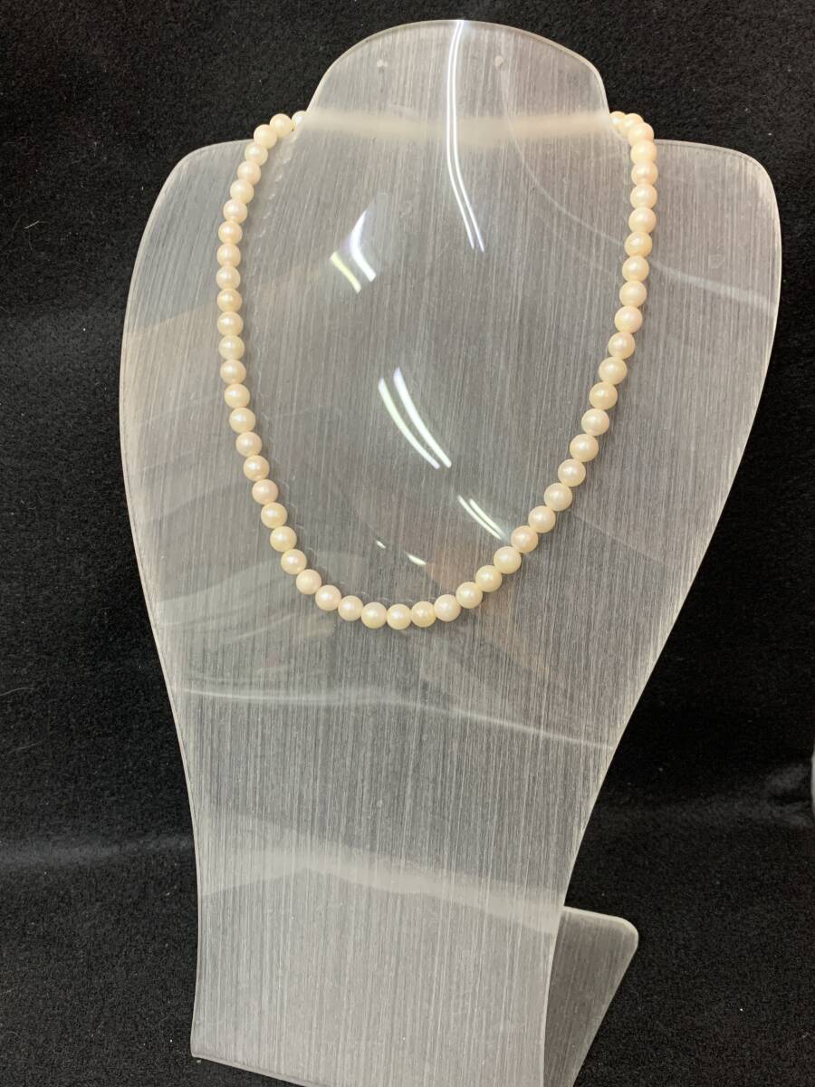 N1965 アコヤ真珠 あこや パール ネックレス SILVER刻印 6.9~6.6 42cm アクセサリー拍卖