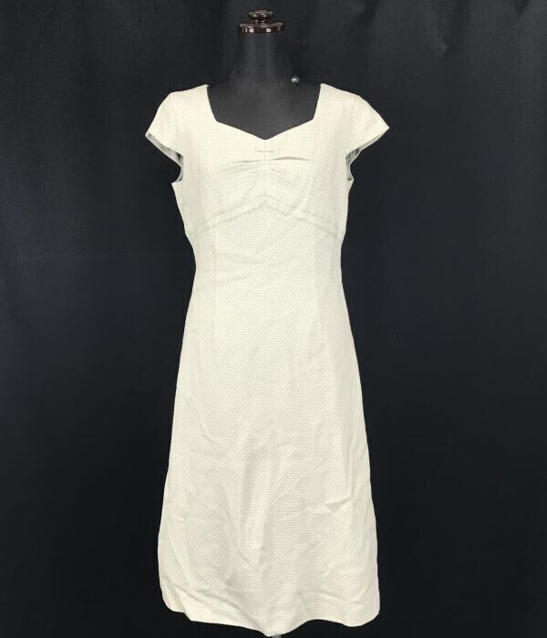 Made in Japan★ROPE★フレンチスリーブ/ツイードワンピース【EX-2/レディースM/水色×薄グリーン系×ベージュ】サイドジップ/ロペ◆BG766拍卖