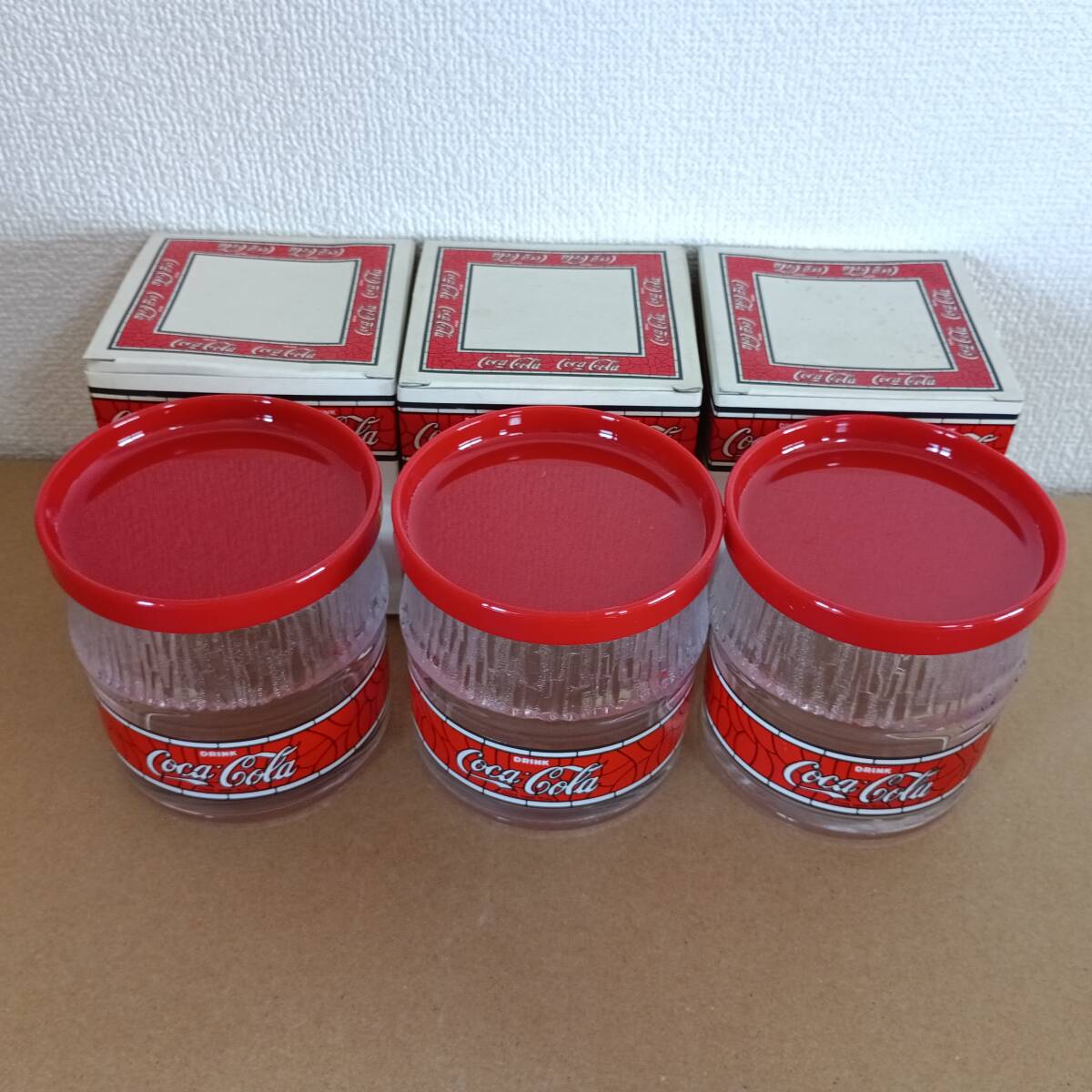 【コカ・コーラ 昭和レトロ ティファニー模様 グラス】 グラス 3個 新品未使用拍卖