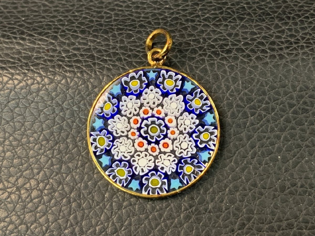 【O-8108】ヴェネチアン グラス ベネチアンガラス ペンダント トップ ネックレス トップ ブルー系 フラワー 同梱可【千円市場】拍卖