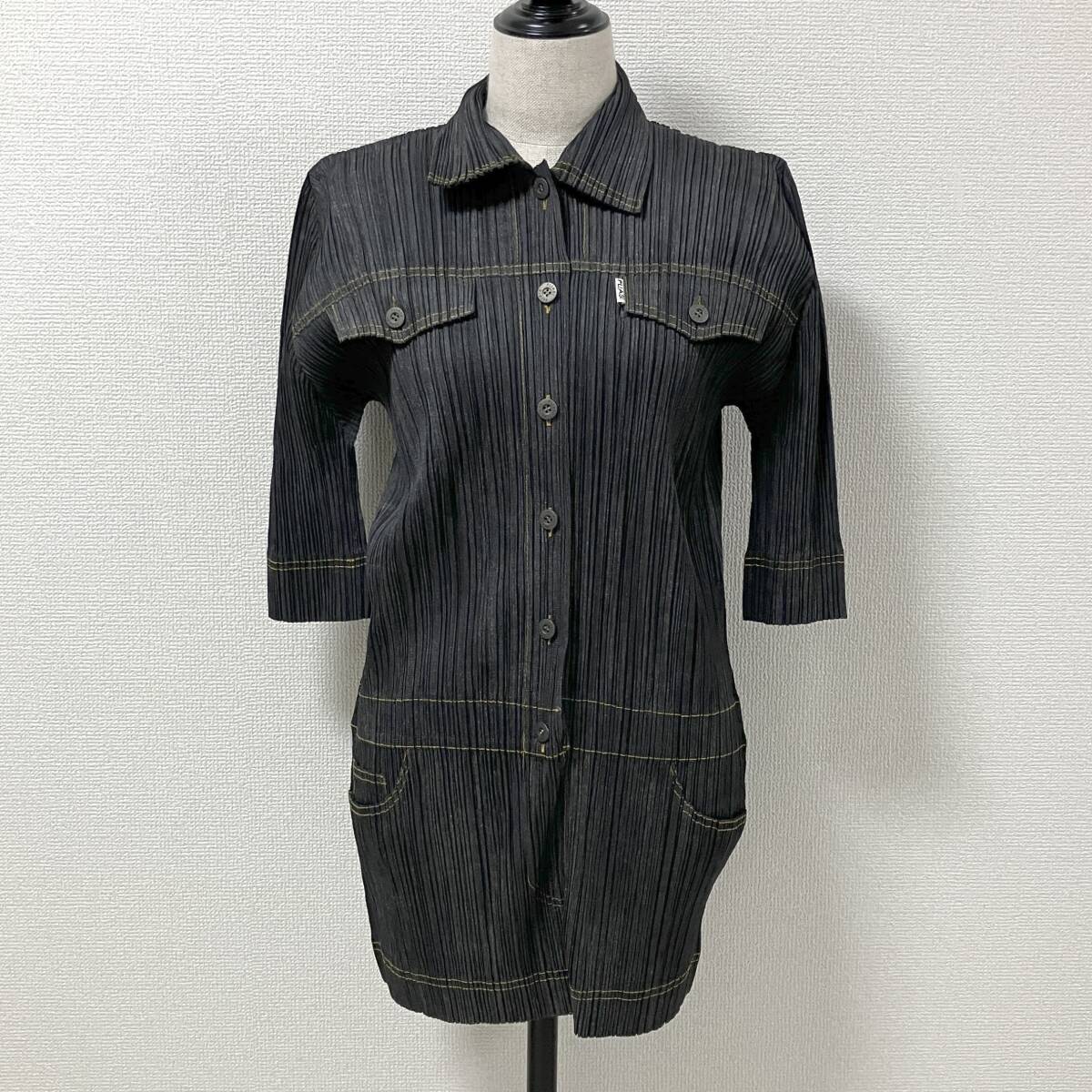 PLEATS PLEASE ISSEY MIYAKE ブラック デニム 転写 ワンピース 2サイズ プリーツプリーズ イッセイミヤケ archive 5070210拍卖