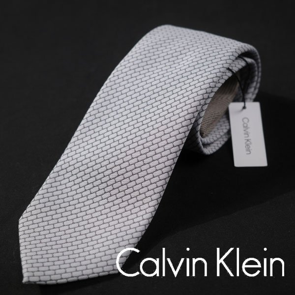 新品1円~★定価1.3万 Calvin Klein カルバンクライン 日本製 シルク絹100%ネクタイ 織柄 グレー 本物 ◆1495◆拍卖