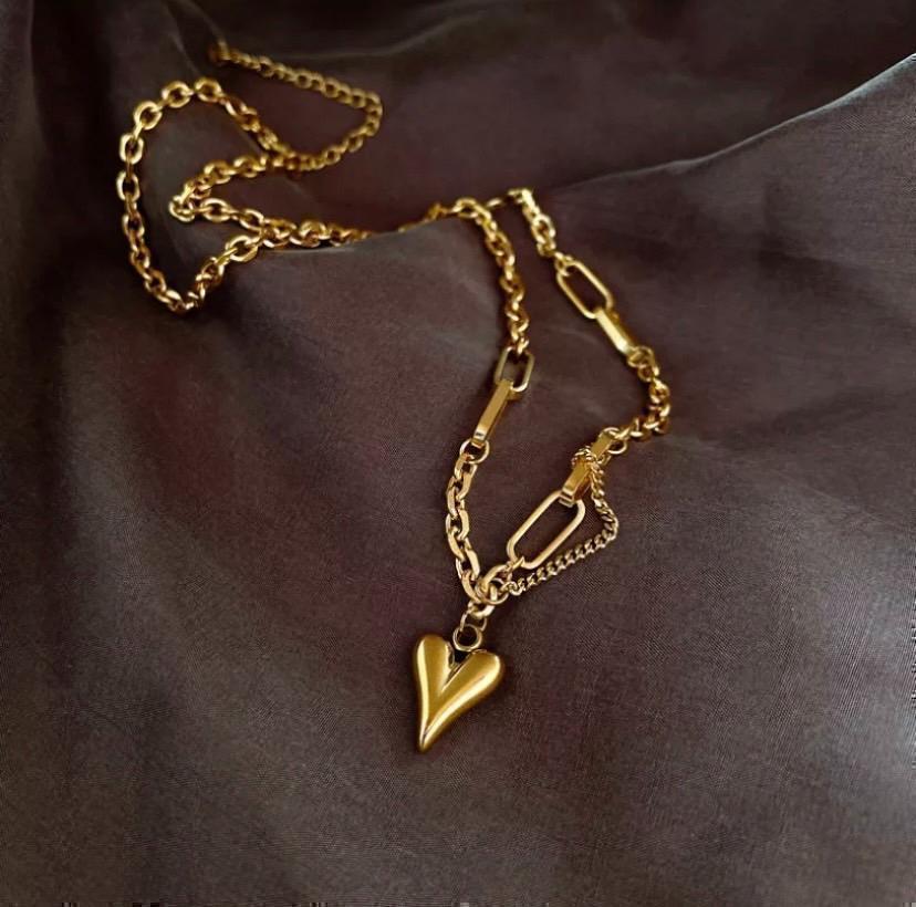 N-99G.ハートネックレス ゴールド チェーン アレルギー対応 韓国拍卖