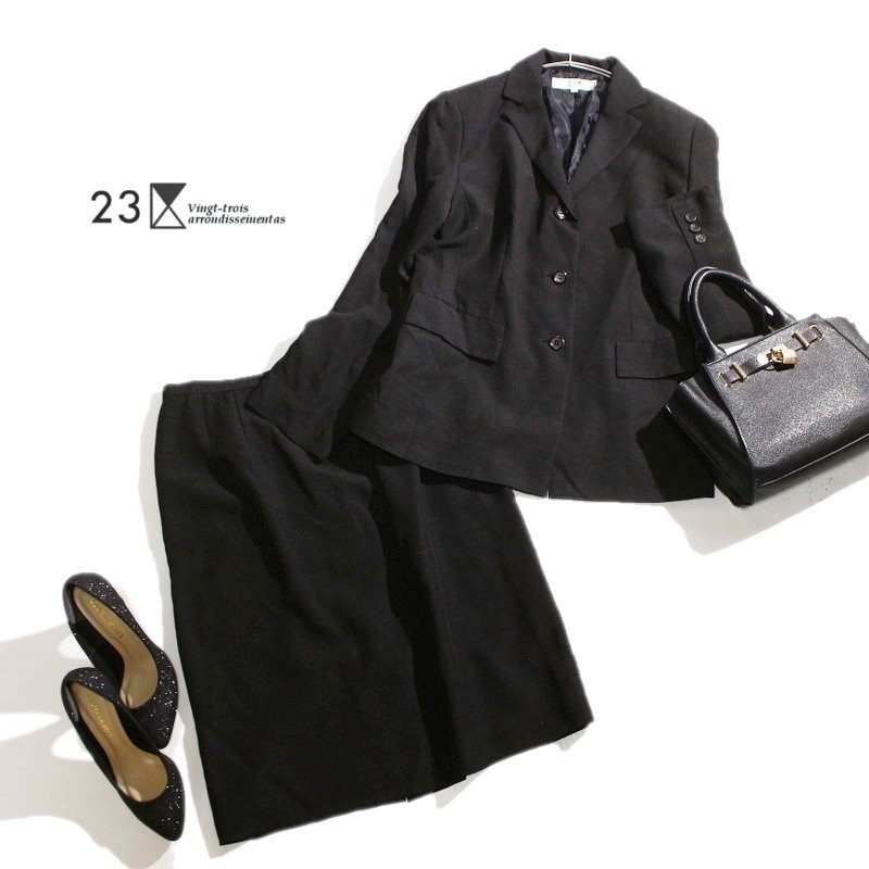 23区 株) オンワード樫山 大きいサイズ スーツ スカート スーツ上下セット フォーマル グレー ビジネス サマースーツ 上質 サマーウール拍卖