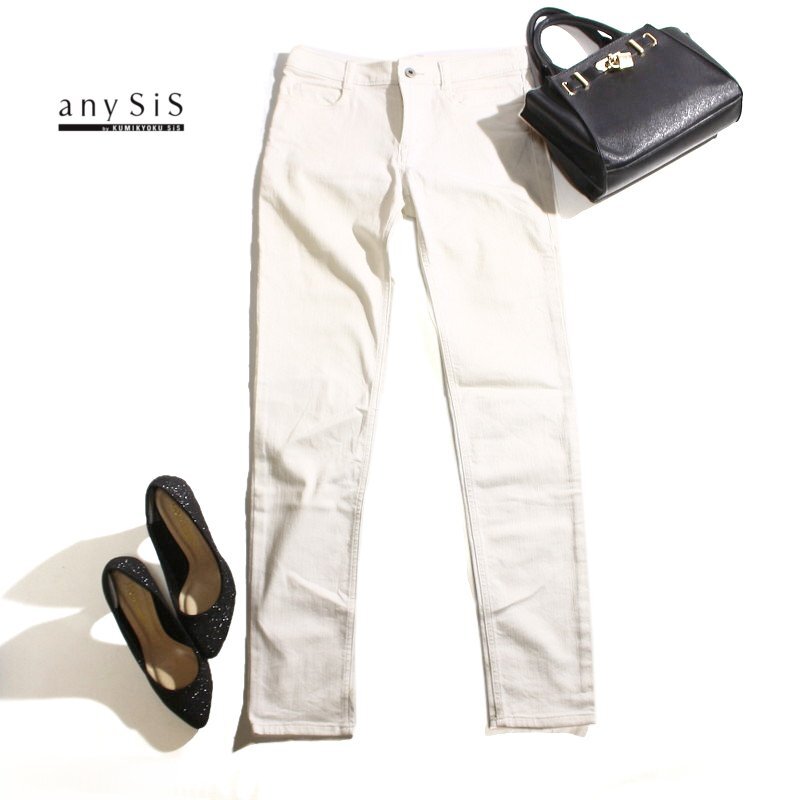 美品 エニィスィス any SiS 組曲 株) オンワード樫山 春 夏 ストレッチ 美脚 テーパードパンツ 9号 2 ホワイト 白 パンツ 綺麗め オフィス拍卖