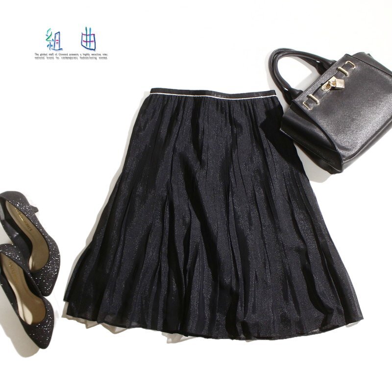 美品 組曲 クミキョク 株) オンワード樫山 春 夏 艶 ギャザー フレアスカート 7号 1 ブラック 黒 オフィス 通勤 清楚 上品 フォーマル拍卖