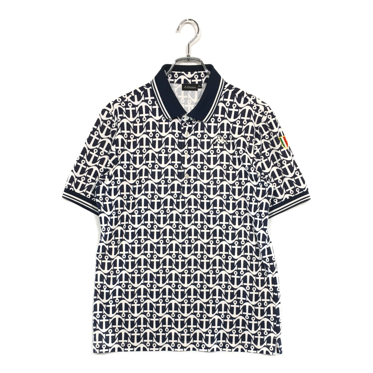coco 中古【値下げ】 カッパゴルフ KAPPA GOLF メンズ 半袖ポロシャツ L 紺×白 ネイビー イカリ柄 総柄 ネコパケ発送可 115678拍卖
