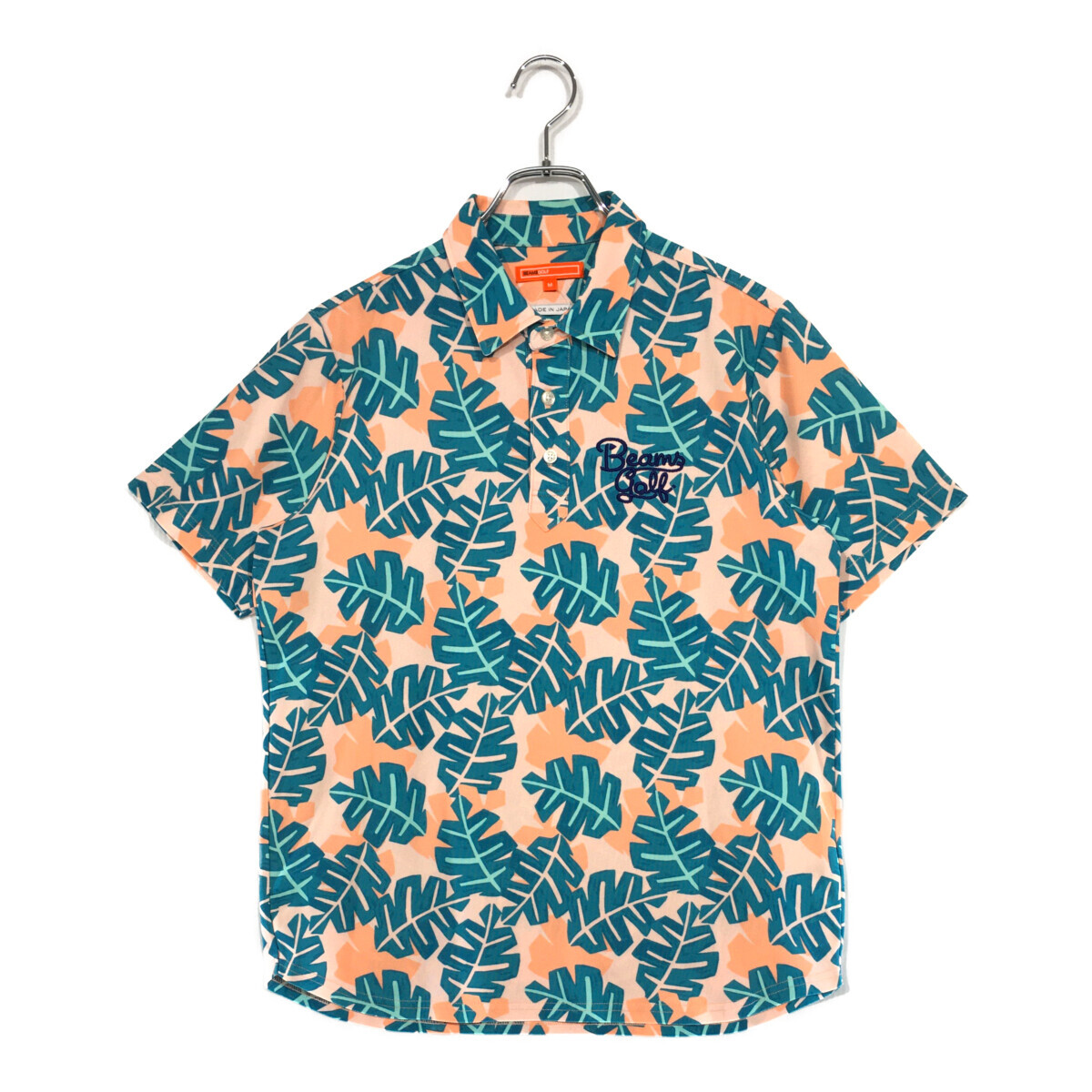 coco 中古【値下げ】 ビームスゴルフ BEAMSGOLF メンズ 半袖ポロシャツ M 緑×オレンジ 総柄 レターパックプラス発送可 115680拍卖