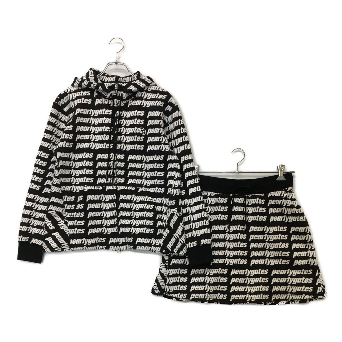 coco 中古【SALE】パーリーゲイツ PEARLY GATES レディース セットアップ 1(M) 黒 ブラック ダブルジップパーカー×スカート K011982拍卖