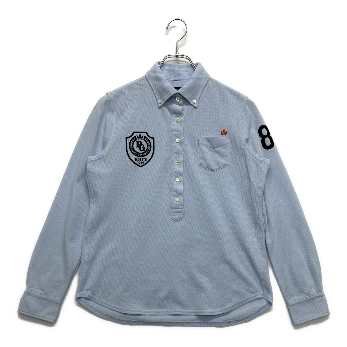 coco 中古【SALE】 パーリーゲイツ PEARLY GATES レディース 長袖ポロシャツ 1(M) 水色 ボタンダウン レターパックプラス発送可 89654拍卖