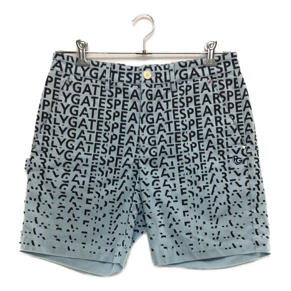 coco 中古【SALE】パーリーゲイツ PEARLY GATES メンズ ハーフパンツ 4(M) 水色 ストレッチ ロゴ総柄 レターパックプラス発送可 98650拍卖