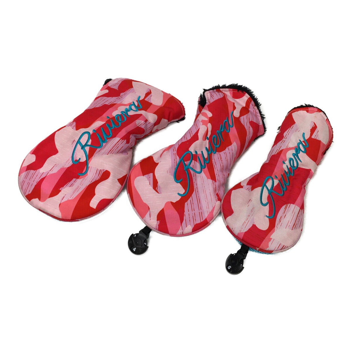 coco 中古【SALE】リヴィエラ Riviera ヘッドカバー ピンク系×ブルー 3点セット DR/FW/UT レターパックプラス発送可 K1767拍卖