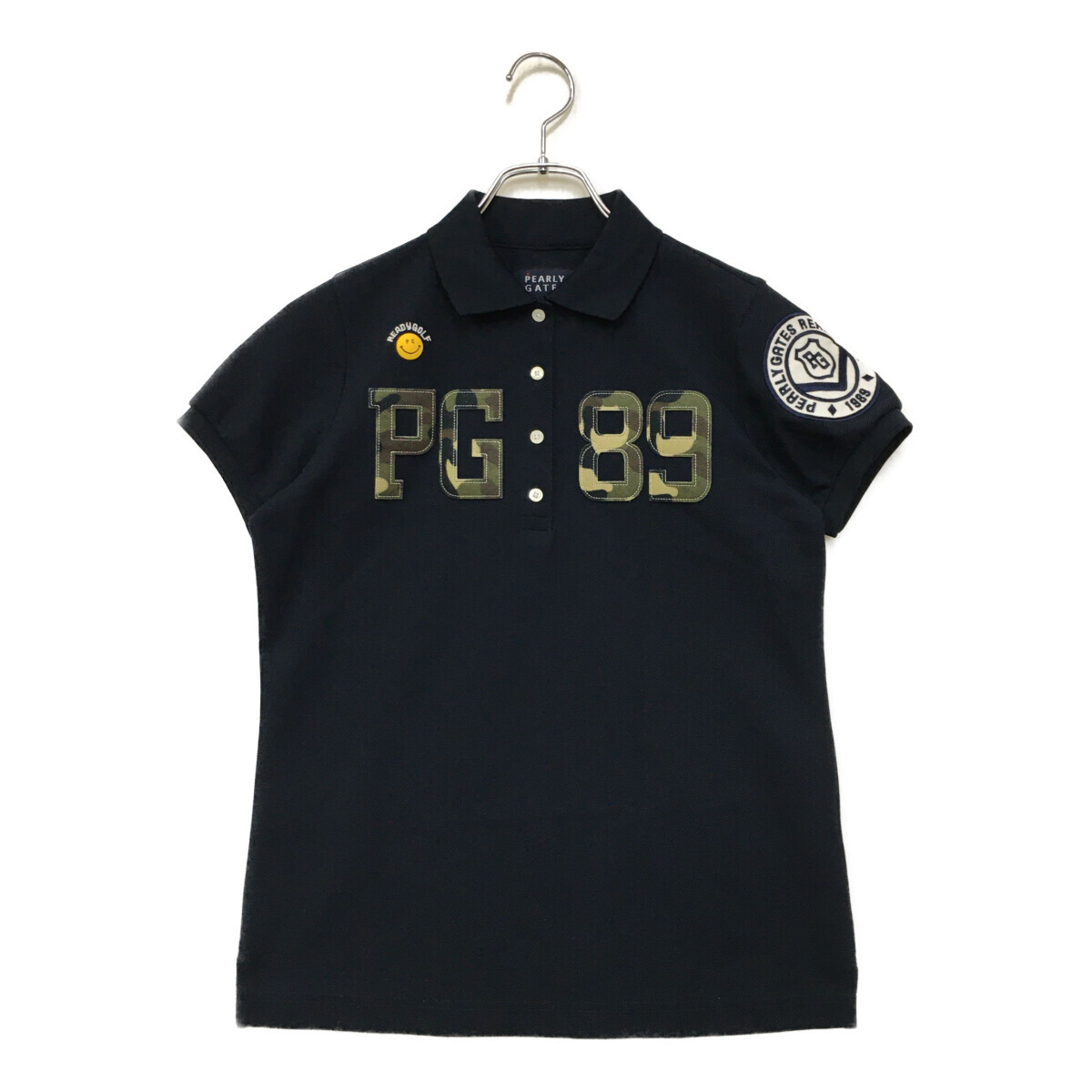 coco 中古【SALE】パーリーゲイツ PEARLY GATES レディース 半袖ポロシャツ 0(S) 紺 迷彩ロゴワッペン ネコパケ発送可 90107拍卖