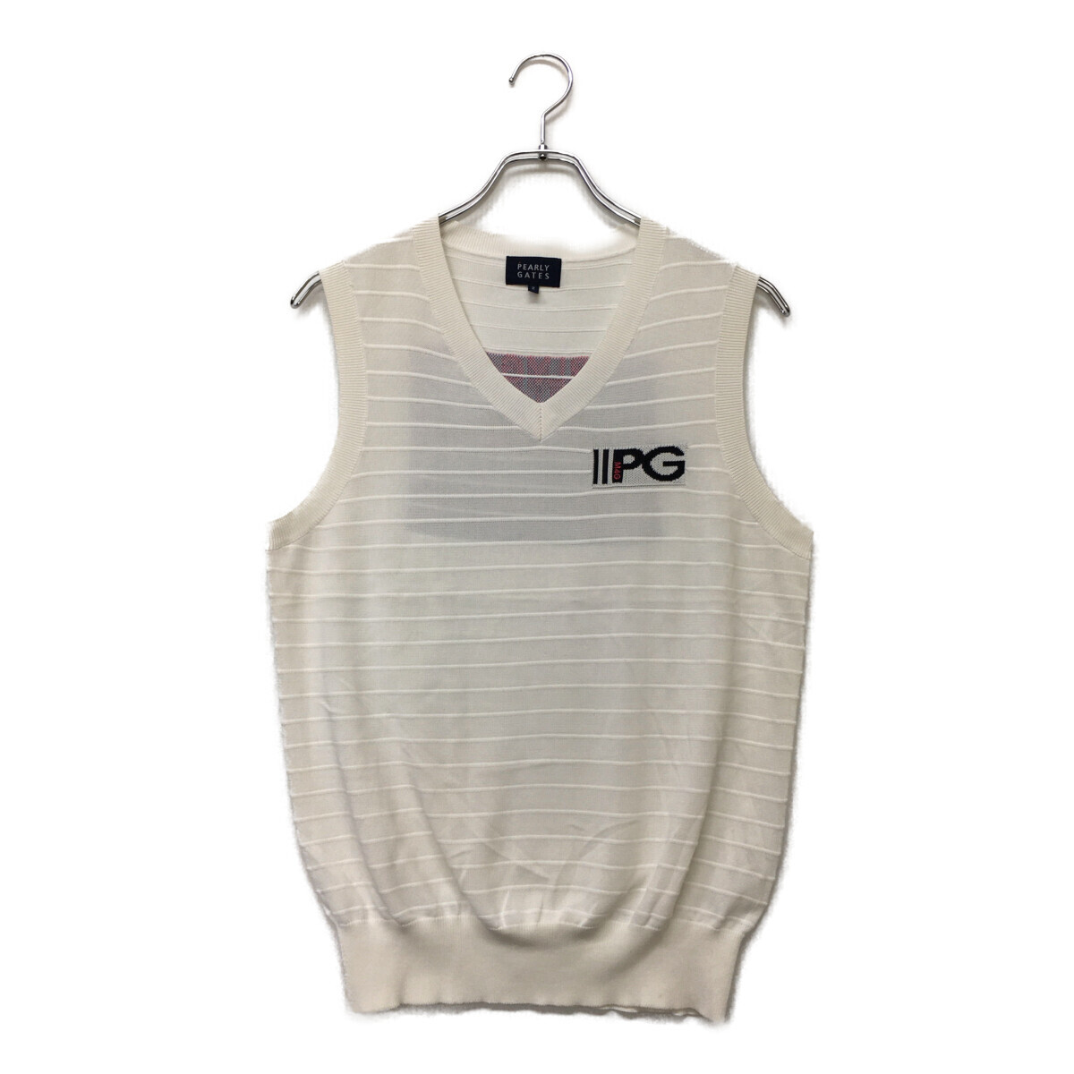 coco 中古【SALE】パーリーゲイツ PEARLY GATES レディース ベスト 2(L) 白 ホワイト Vネック 薄手 ニット ネコパケ発送可 113514拍卖