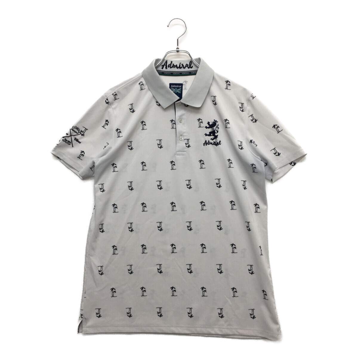 coco 中古【SALE】 アドミラルゴルフ メンズ 半袖ポロシャツ LL 白×紺 ホワイト×ネイビー ヤシの木柄 レターパックプラス発送可 93148拍卖