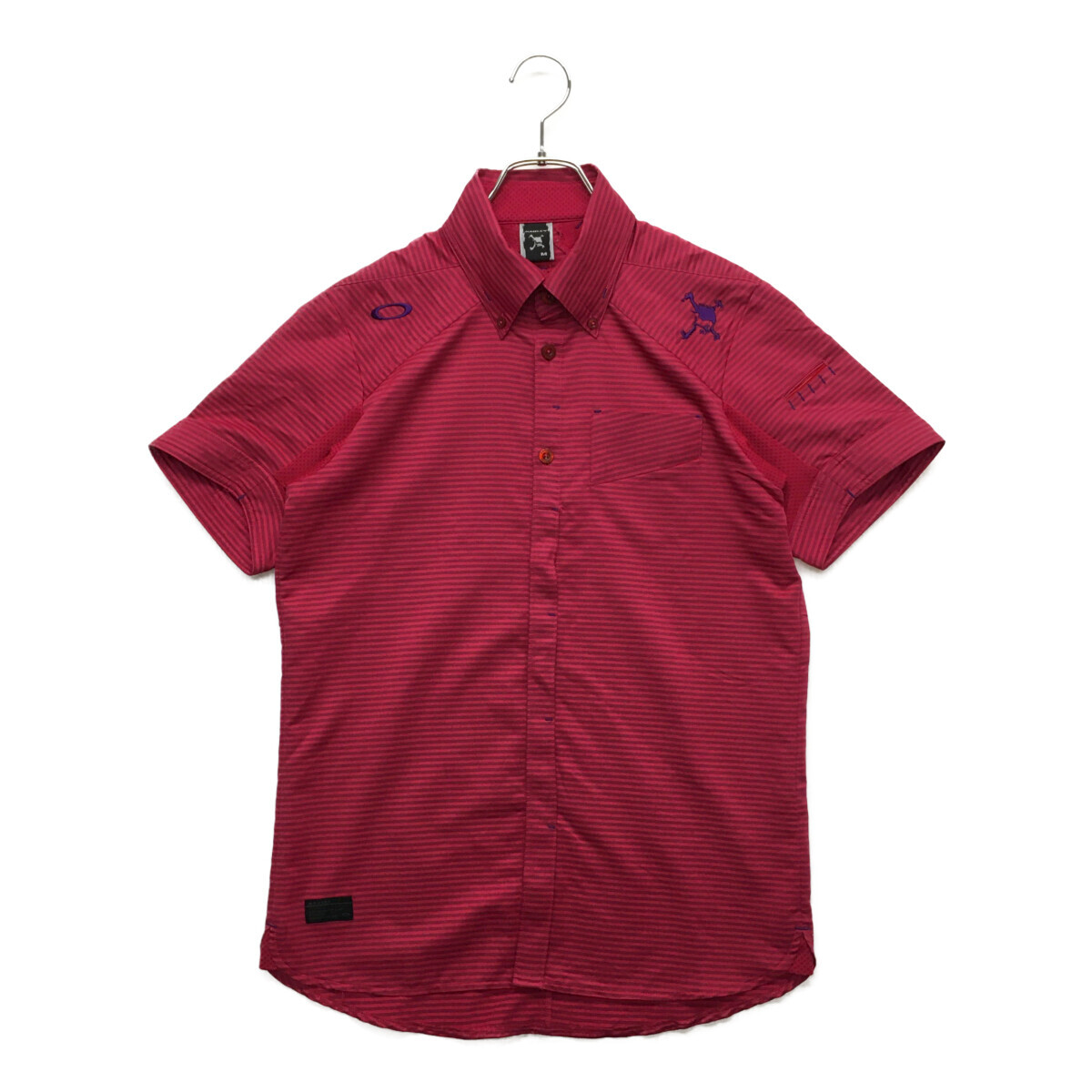 coco 中古【値下げ】 オークリー OAKLEY メンズ 半袖シャツ M ピンク系 ボタンダウン ボーダー レターパックプラス発送可 90275拍卖
