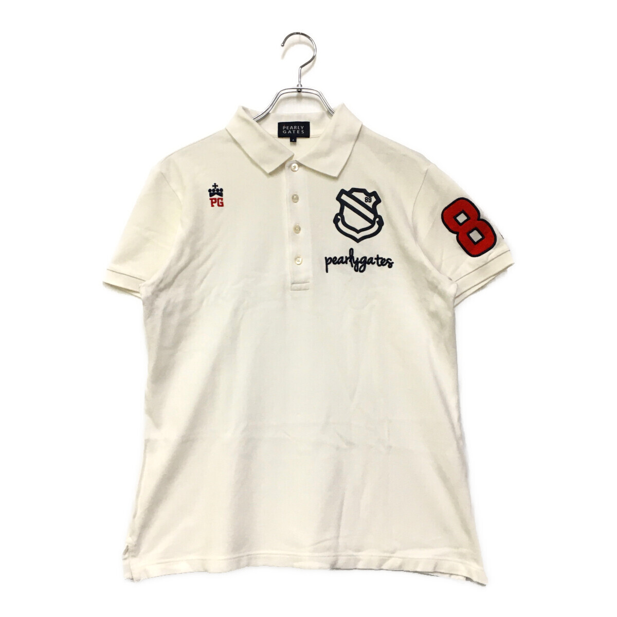 coco 中古【値下げ】パーリーゲイツ PEARLY GATES メンズ 半袖ポロシャツ 4(M) 白 ホワイト ロゴ入り レターパックプラス発送可 89646拍卖