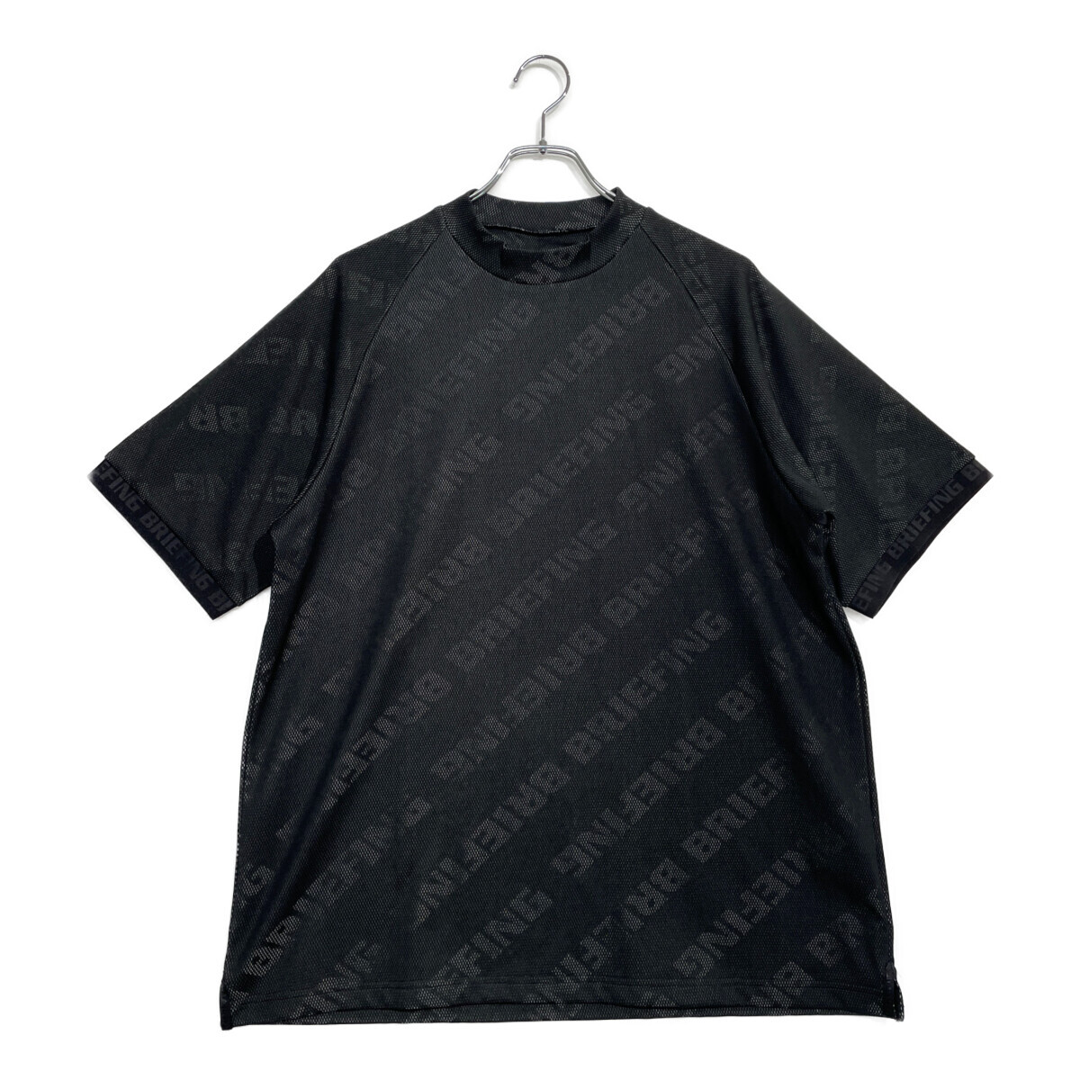 coco 中古【値下げ】ブリーフィング BRIEFING メンズ 半袖シャツ L 黒 ブラック モックネック ロゴ総柄 レターパックプラス発送可 99614拍卖