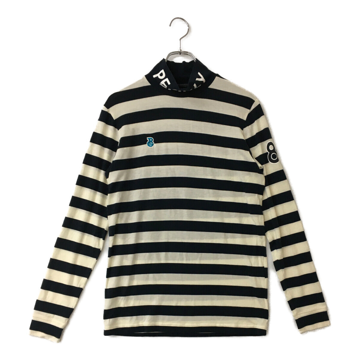 coco 中古【値下げ】 パーリーゲイツ PEARLY GATES メンズ 長袖シャツ 4(M) 白×紺 ハイネック ボーダー レターパックプラス発送可 86978拍卖