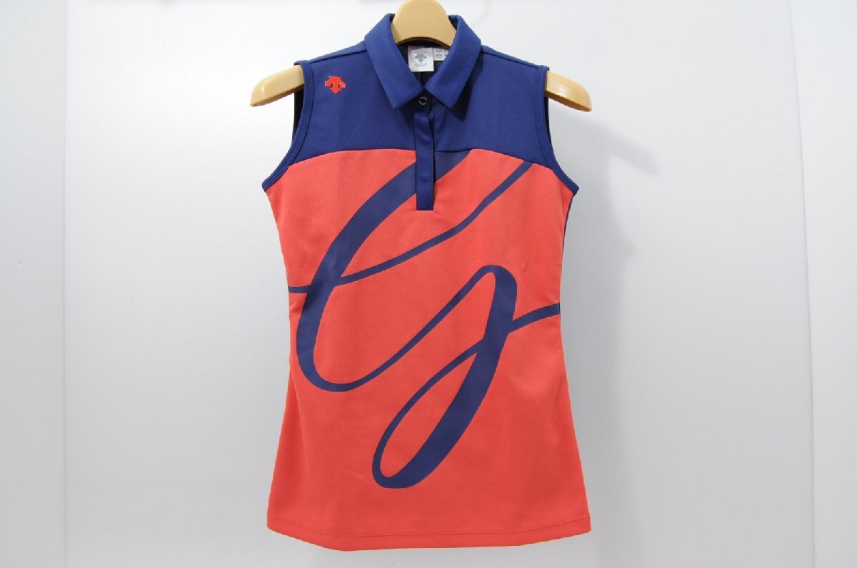 coco 中古【SALE】 デサントゴルフ DESCENTE GOLF レディース ノースリーブ S 紺×オレンジ ネイビー ポロシャツ ネコパケ発送可 64359拍卖