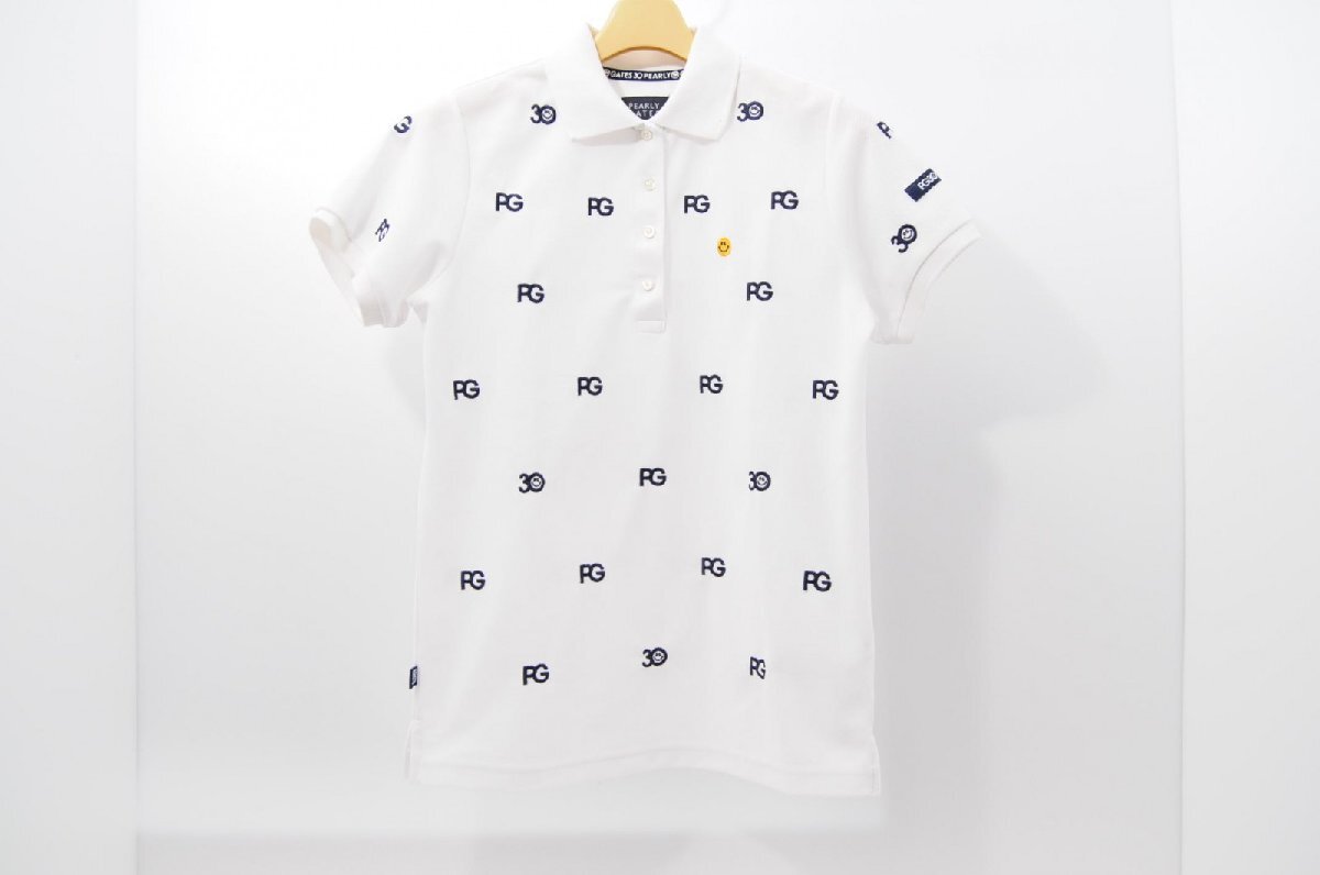 coco 中古【SALE】パーリーゲイツ PEARLY GATES レディース 半袖ポロシャツ 1(M) 白 ホワイト 総柄 ネコパケ発送可65401拍卖