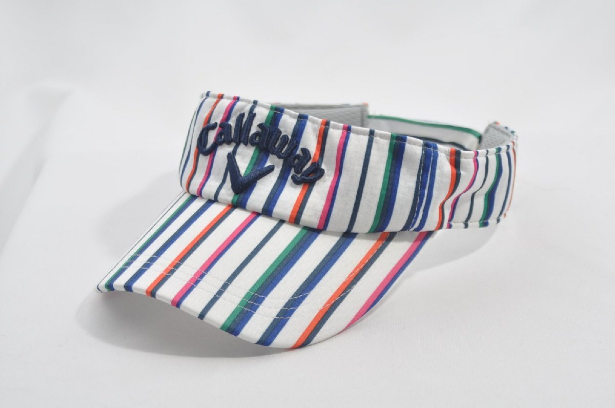 coco 中古【値下げ】 キャロウェイ Callaway サンバイザー フリー ホワイト 白×カラフル/ストライプ レターパックプラス発送可 80042拍卖