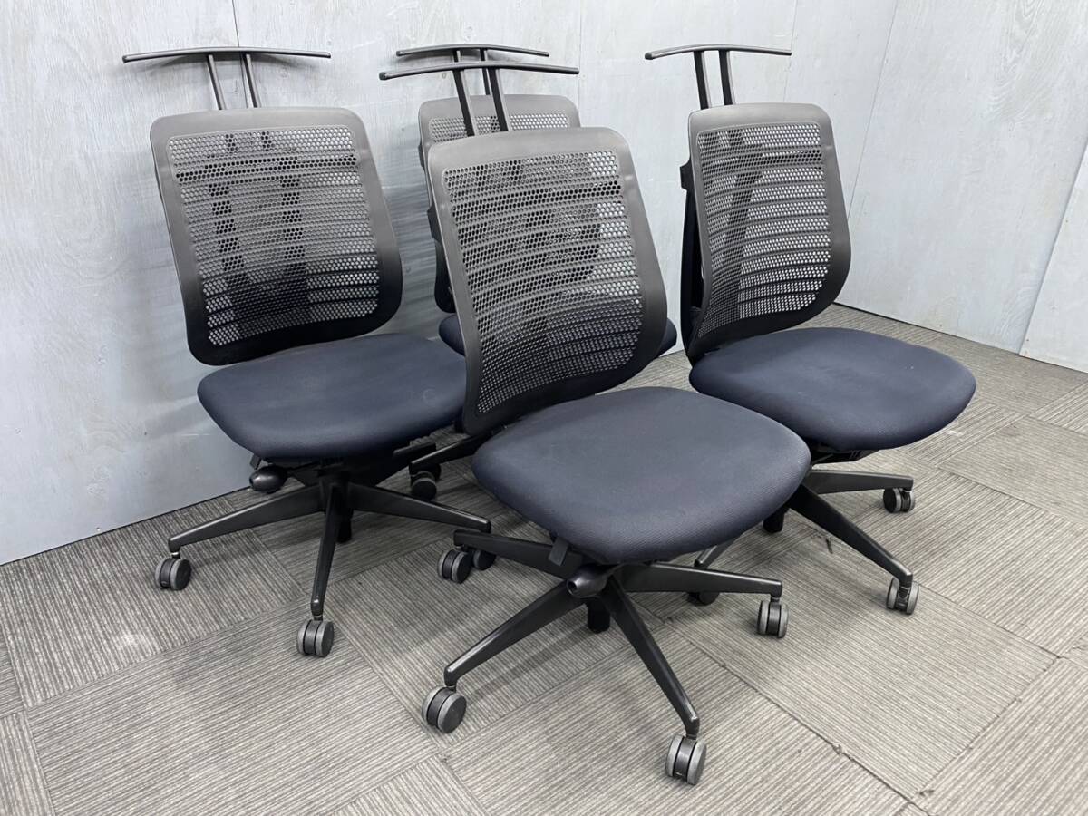 ◆管2330◆自社便対応地域あり◆アスクル◆ハンガー付きOAチェアー 4脚セット◆会議 ミーティング オフィス◆黒 ブラック拍卖