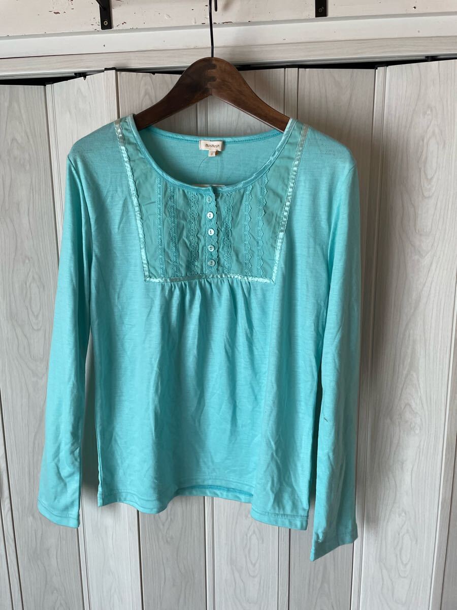 ◆HusHusH/ハッシュアッシュ/グリーンの胸元レースカットソー/新品◆bs拍卖