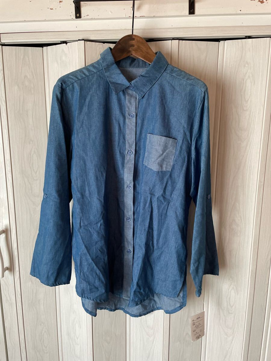 ◆Paris Mode/ブルー系2配色長袖シャツ/新品◆p拍卖