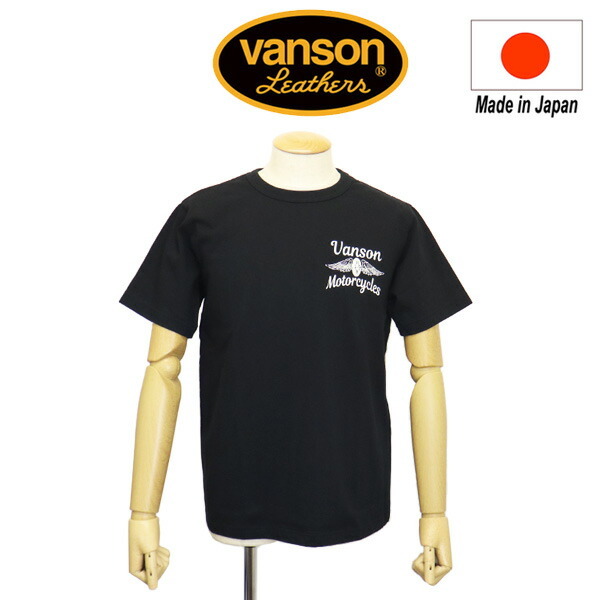 VANSON (バンソン) 882V068N LEATHERS WHEEL&WING レザーズ ウィール&ウィング ショートスリーブ Tシャツ 半袖 日本製 BLACK M拍卖