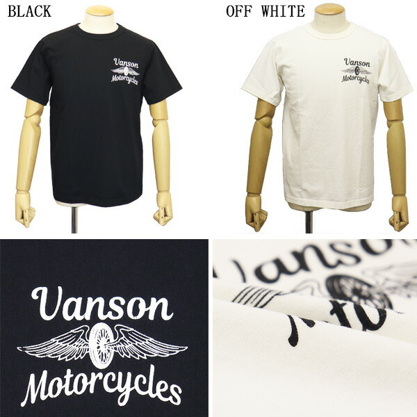 VANSON (バンソン) 882V068N LEATHERS WHEEL&WING レザーズ ウィール&ウィング ショートスリーブ Tシャツ 半袖 日本製 OFF WHITE XL拍卖