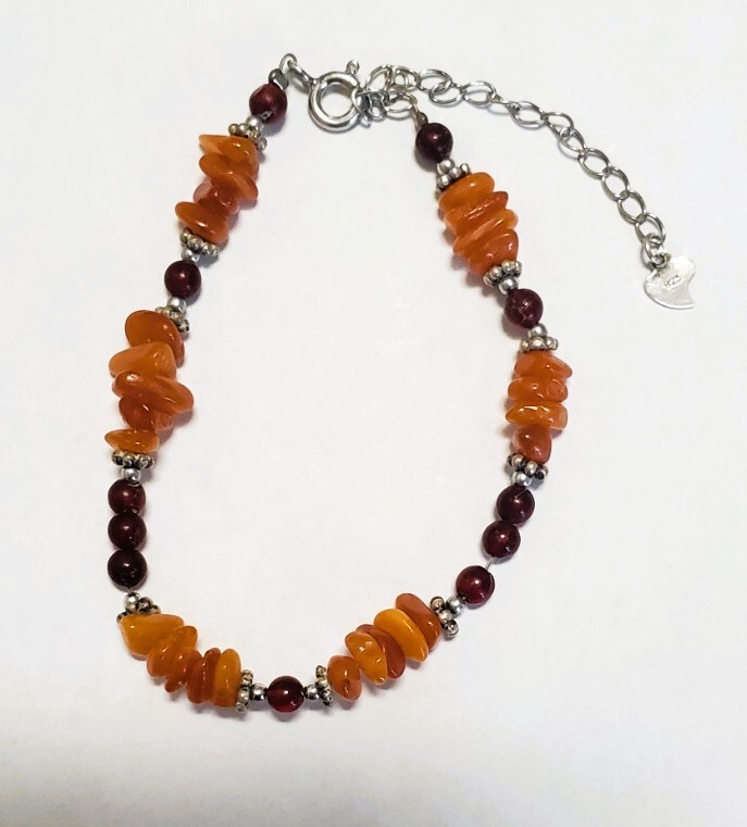 SILVER 925 シルバー925刻印 琥珀 コハク ブレスレット レディース アクセサリー 17㎝-21㎝ 4,2g 美品拍卖