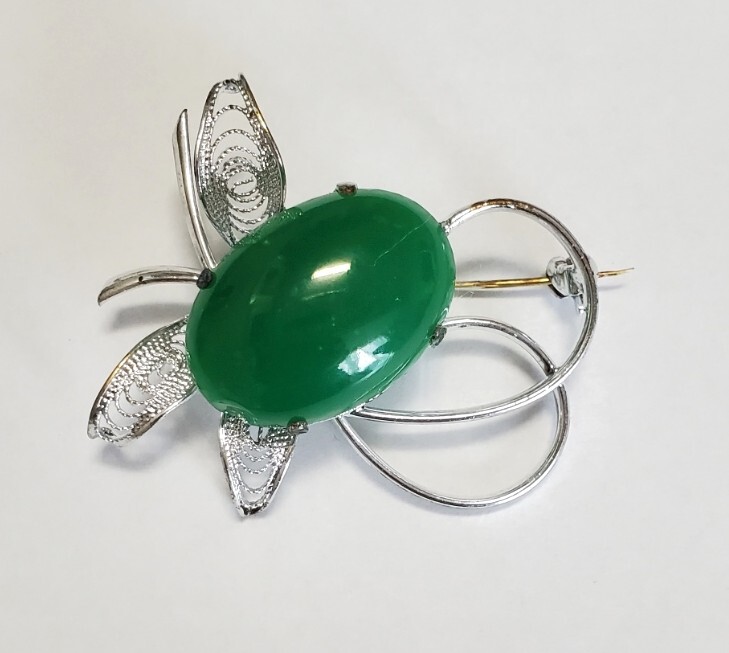 カラーストーン ブローチ シルバーカラー レディース アクセサリー 11,9g ヴィンテージ拍卖