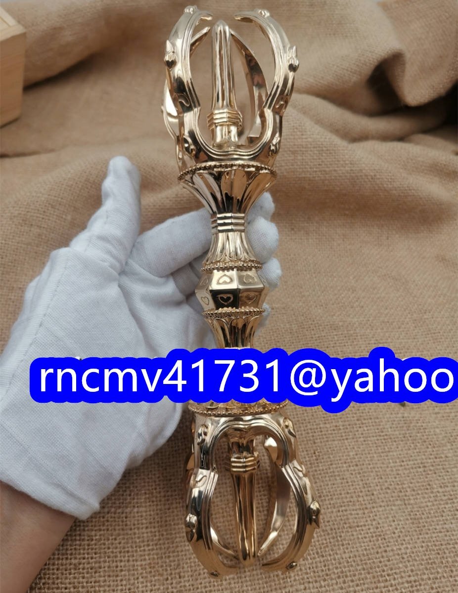 「密教法具 寺院仏具」金剛杵 五鈷杵 真言宗 仏具 磨き仕上げ 銅製 長さ22cm拍卖