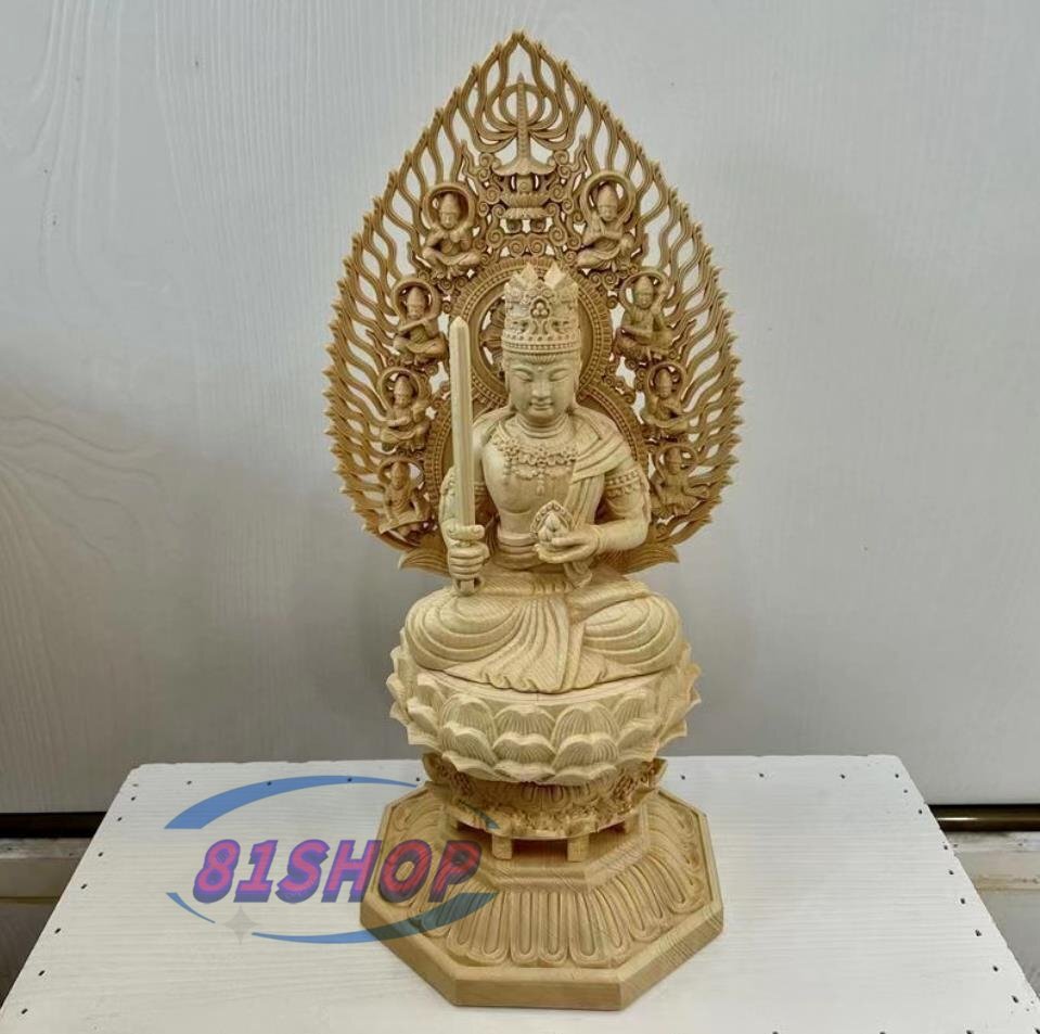「81SHOP」総檜材 木彫 仏像 虚空蔵菩薩 坐像 桧木 手彫り 仏教美術拍卖
