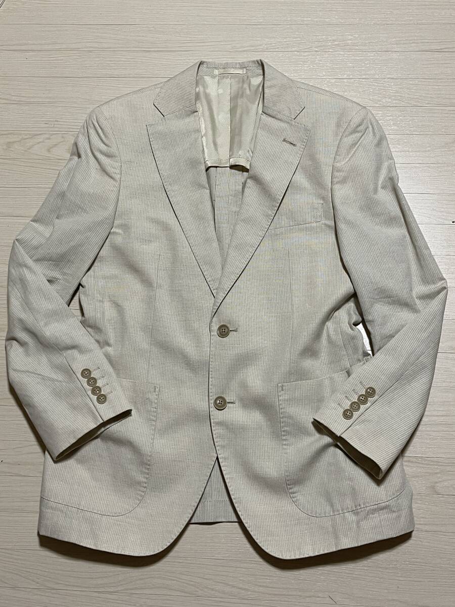 美品 リネンブレンド Medioevo 春夏 テーラードジャケット 麻24%綿76% ベージュ Sサイズ相当 サマージャケット 拍卖