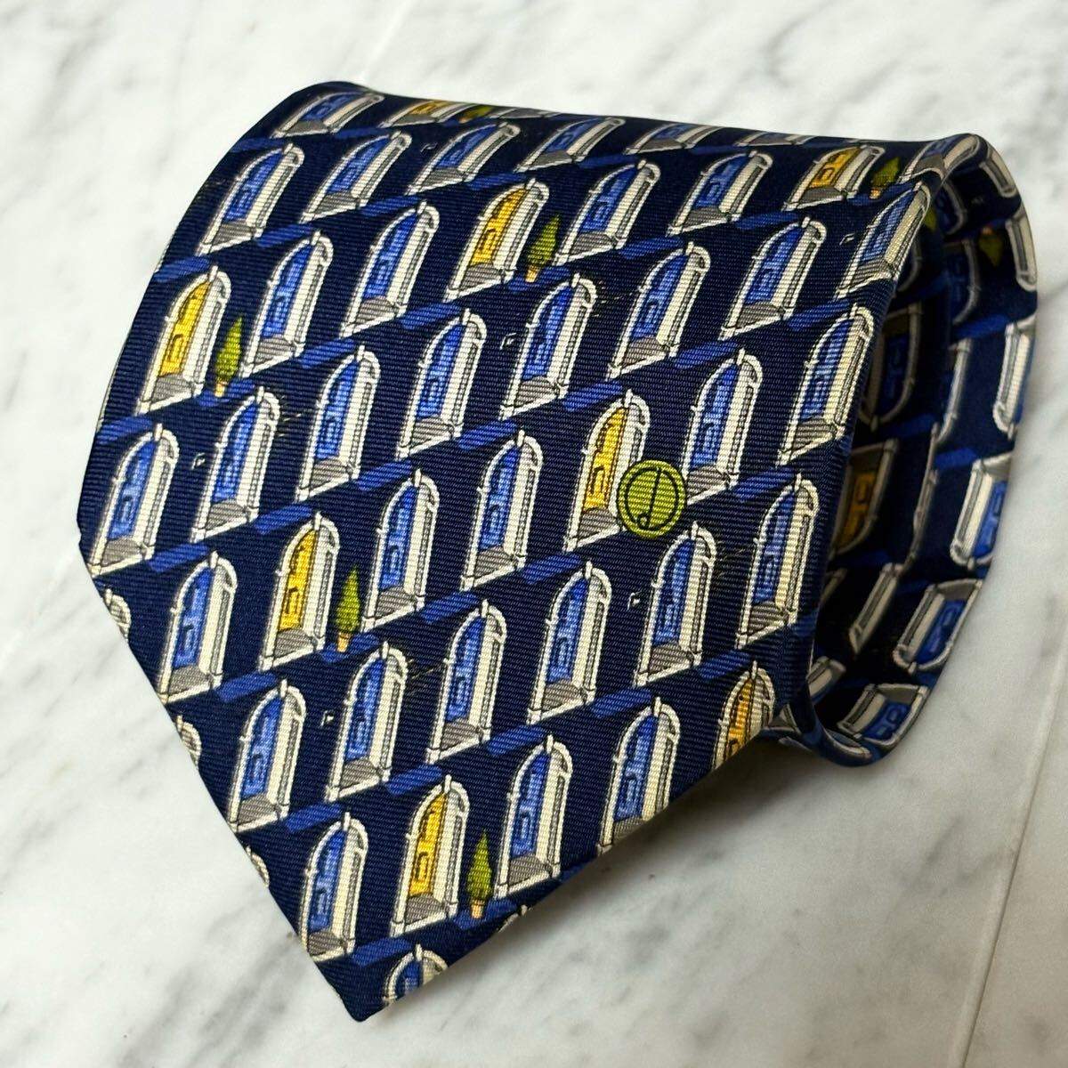 999円~ dunhill ネクタイ ネイビー 扉柄 総柄 (B8)拍卖