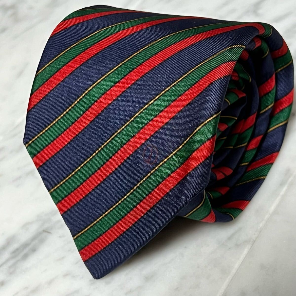 999円~ dunhill ネクタイ ストライプ ネイビー レッド グリーン ワンポイントロゴ (B5)拍卖