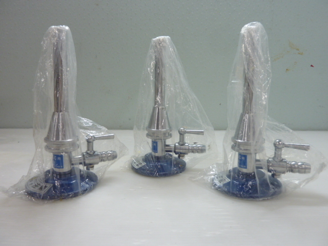 r143C 未使用品 ブンゼン ガスバーナー バーナー 70-6B6C 都市ガス用 3点 まとめ コック付き 研究 実験 等 拍卖