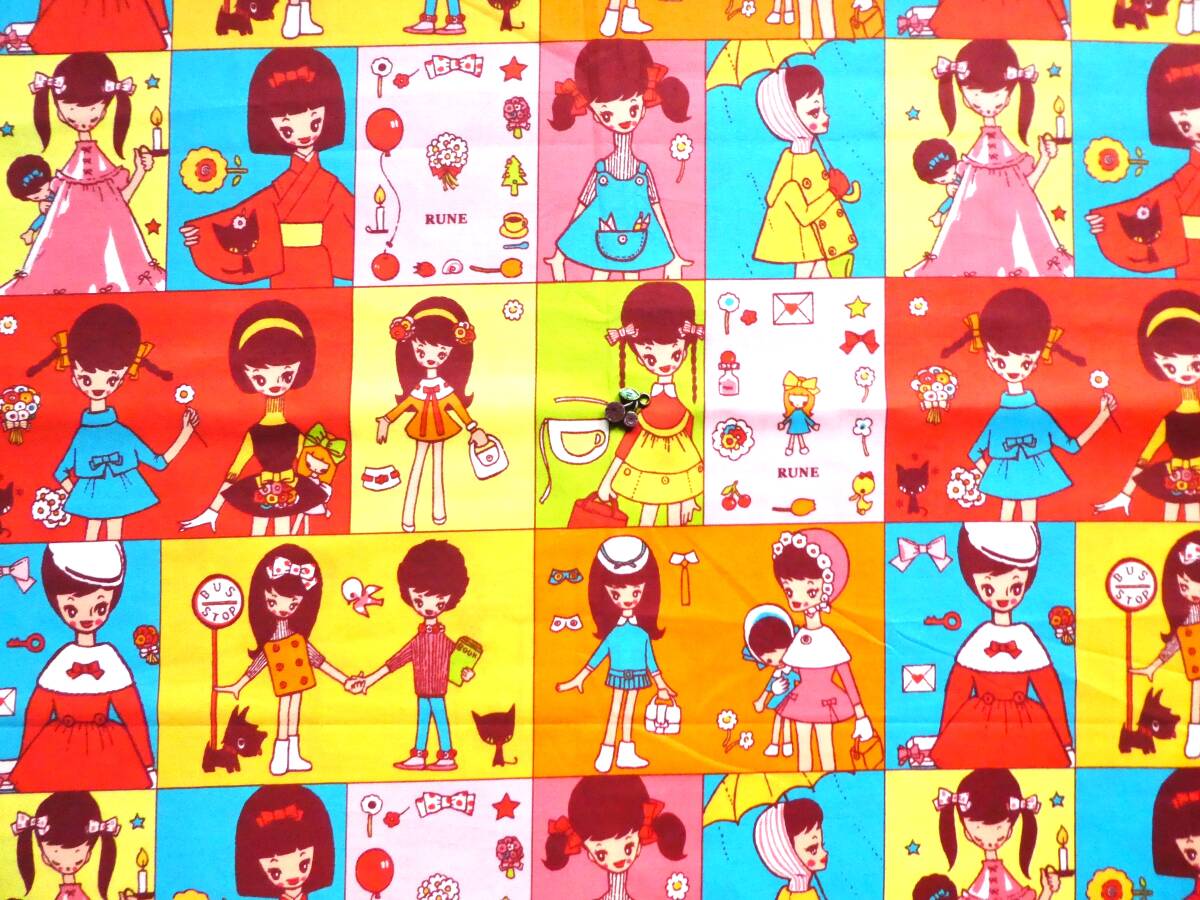 即決★レア内藤ルネ 女の子パネル柄カラフル★昭和レトロ宇山人形拍卖