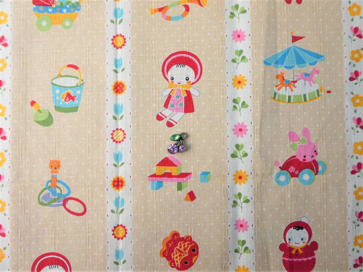 最終★レア はなちゃんドットボーダーおもちゃ柄生地薄茶★レトロ昭和ルシアン文化人形和柄拍卖