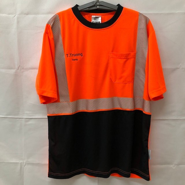 L120 アーゴダイン ワークギア L アメリカ古着 ポリエステル メッシュ 半袖 胸ポケット 安全シャツ オレンジ系 ergodyne Work Gear メンズ拍卖