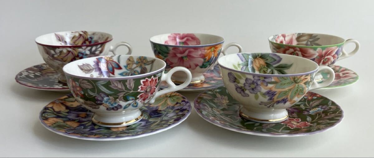 EXCEED BON ST HONORE カップ&ソーサー 5客セット / サントノーレ 花柄 昭和レトロ C&S 拍卖