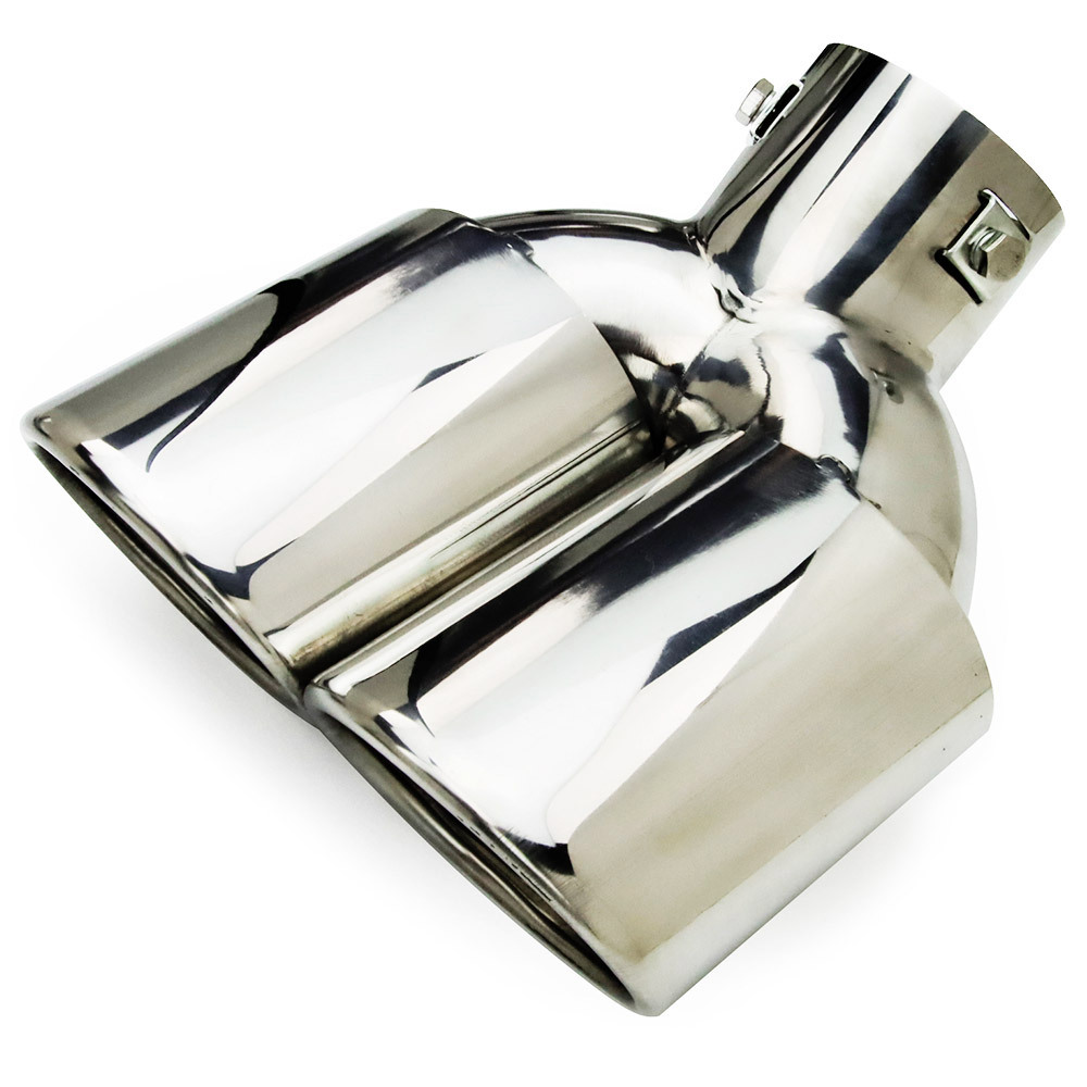 「脱落防止ワイヤー付き」約36mm~51mmのマフラー適用 マフラーカッター シルバー 下向き 2本出し 外装 カスタム ステンレス製拍卖