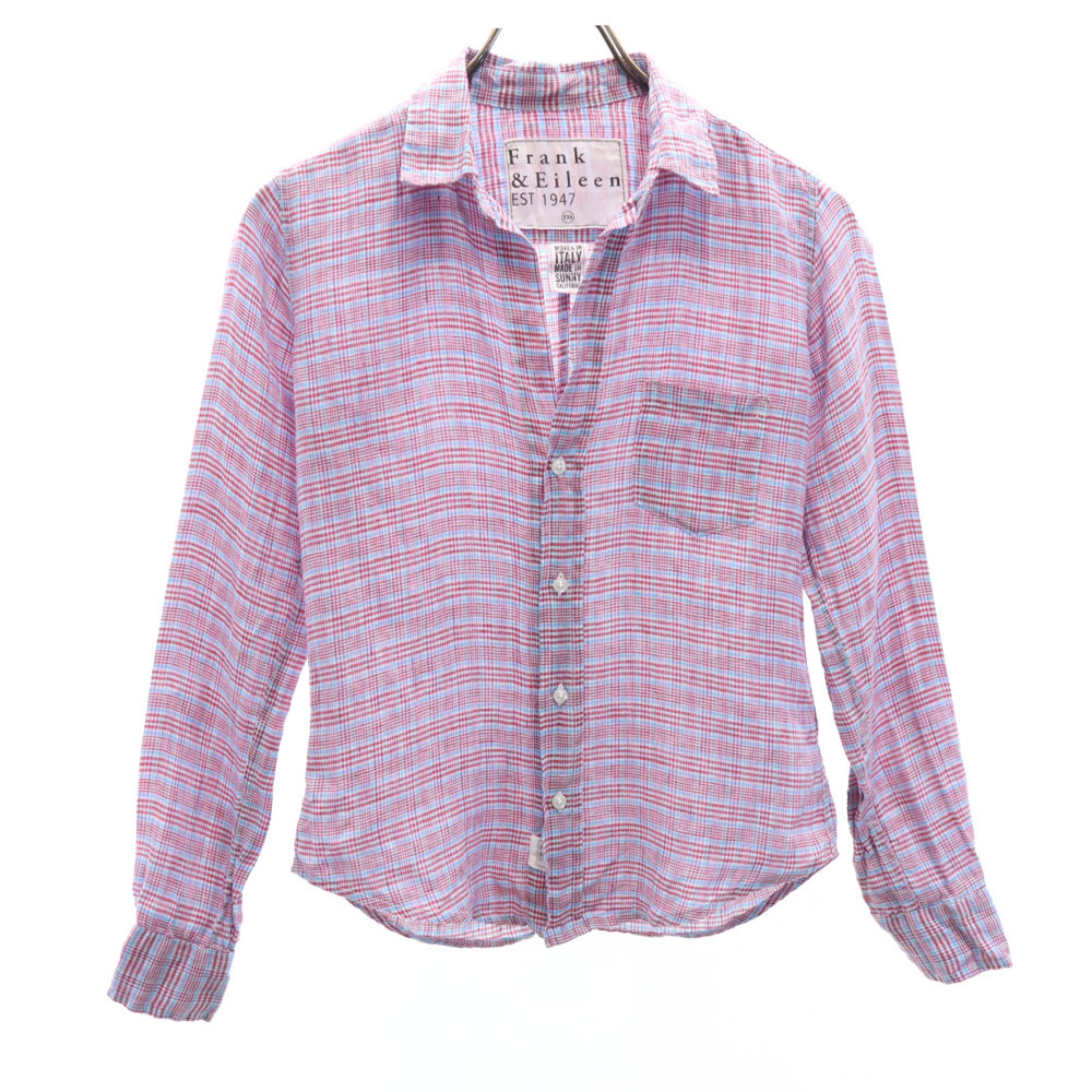Frank&Eileen フランクアンドアイリーン USA製 チェック 長袖 リネンシャツ XXS ピンク系 レディース拍卖