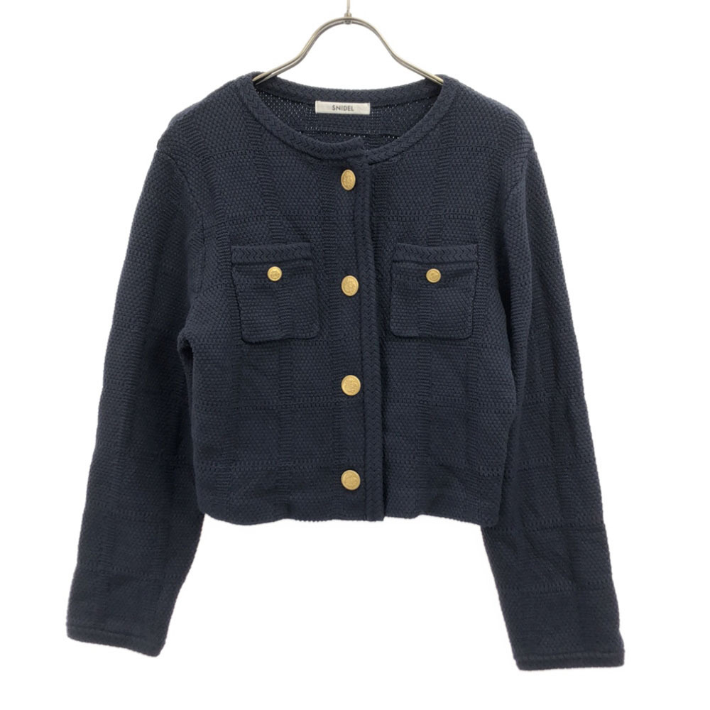 SNIDEL スナイデル SWNJ241118 長袖 ツイード ニットジャケット F ネイビー レディース拍卖
