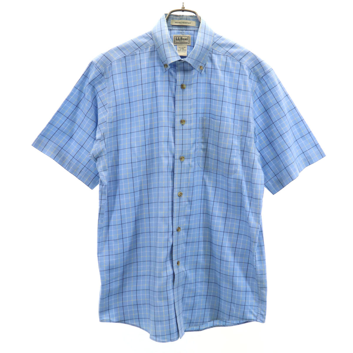L.L.Bean エルエルビーン チェック柄 半袖 ボタンダウンシャツ S ブルー系 アウトドア メンズ拍卖