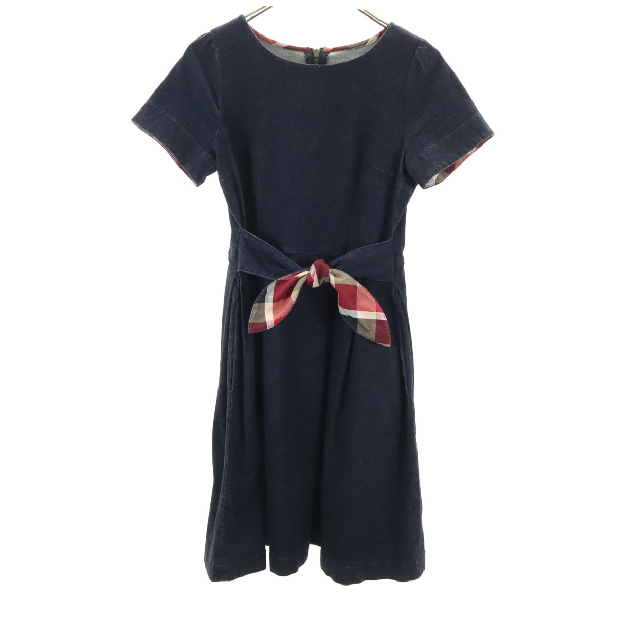 BLUE LABEL CRESTBRIDGE ブルーレーベルクレストブリッジ 半袖 デニム ミニワンピース 38 インディゴ レディース拍卖